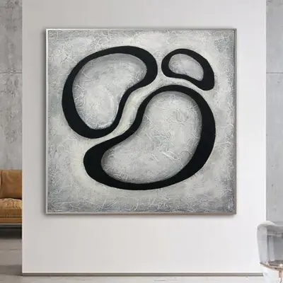 Abstract Circles Paintings On Canvas Minimalist Black And White Art Modern Geometric Painting Textured Fine Art Abstract Shap...