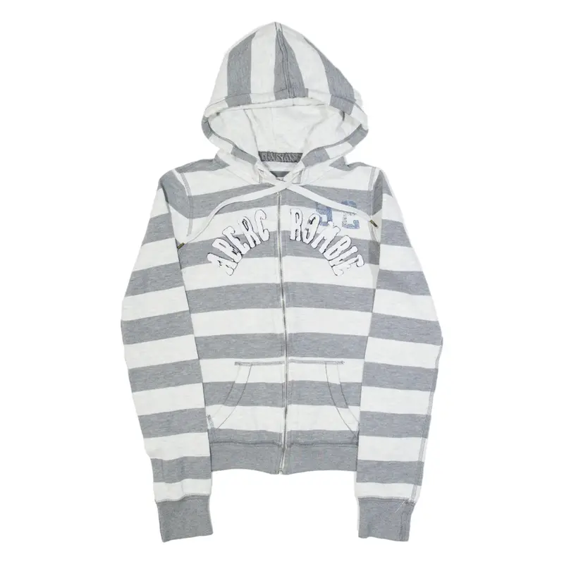 ABERCROMBIE & FITCH Striped Womens Grey Hoodie Full Zip M