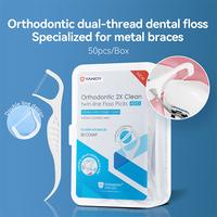 Dental Floss Picks-50 Counts in Portable box,  Twin-line Flosser Deep Clean, Flosser for Braces, Orthodontic Floss Picks Oral...