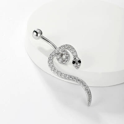 Stylish Snake Stainless Steel Micro Pave Clear Cubic Zirconia Navel Rings