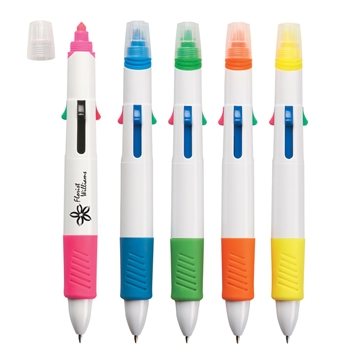 250 Promotional Quatro Pen With Highlighter - Rubber Grip