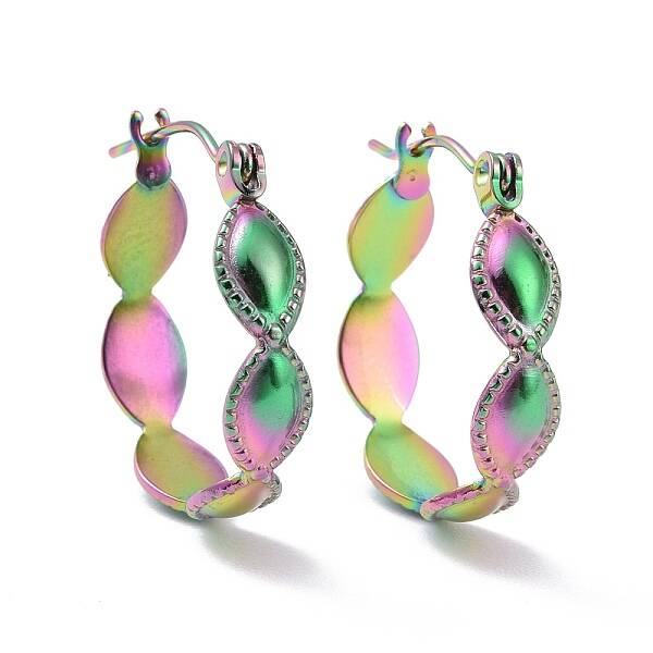 Ion Plating(IP) Rainbow Color 304 Stainless Steel Oval Wrap Hoop Earrings for Women
