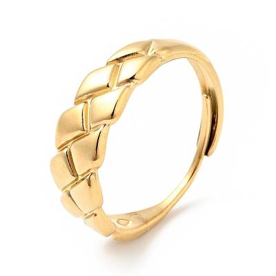 Ion Plating(IP) 304 Stainless Steel Textured Rhombus Adjustable Ring for Women