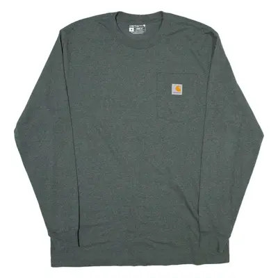 CARHARTT Loose Fit Mens T-Shirt Green Long Sleeve M