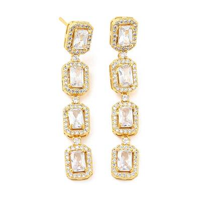 Rack Plating Brass Cubic Zirconia Rectangle Dangle Stud Earrings