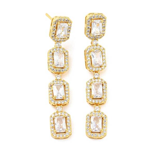Rack Plating Brass Cubic Zirconia Rectangle Dangle Stud Earrings
