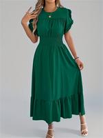 Women's Solid Color Ruffle Trim Dress, Casual Short Sleeve Round Neck Dress for Summer, Ladies Clothes for Daily Wear, Summer...