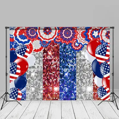 (Clearance | Ship In 24HR) USA Flag Balloon Sparkling Independence Day Backdrop