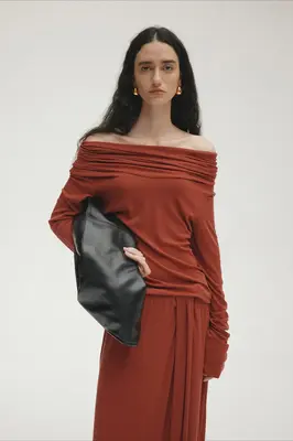 Tencel Off-Shoulder Fitted Knit Sweater Women's Iris Layering