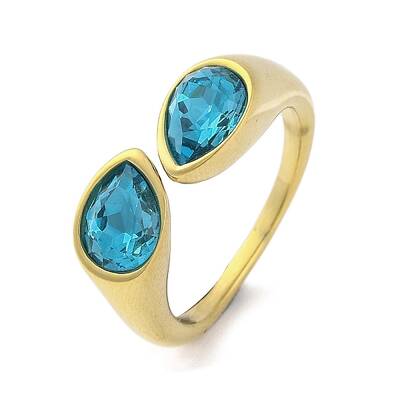 Ion Plating(IP) 304 Stainless Steel Rhinestone Teardrop Cuff Open for Women