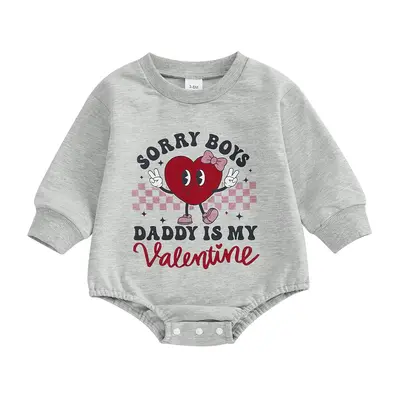 Sorry Boys Daddy My Valentines Baby Girl Valentine's Day Romper Heart Letter Print Long Sleeve Crew Neck Bubble Jumpsuit