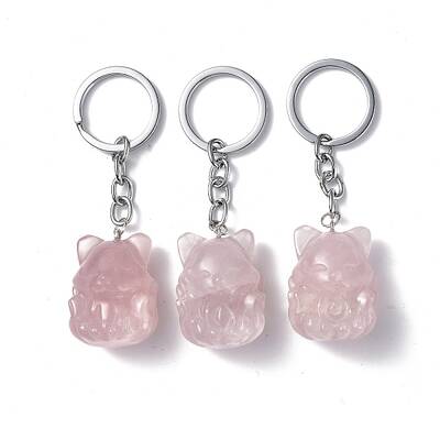 Natural Rose Quartz Keychains