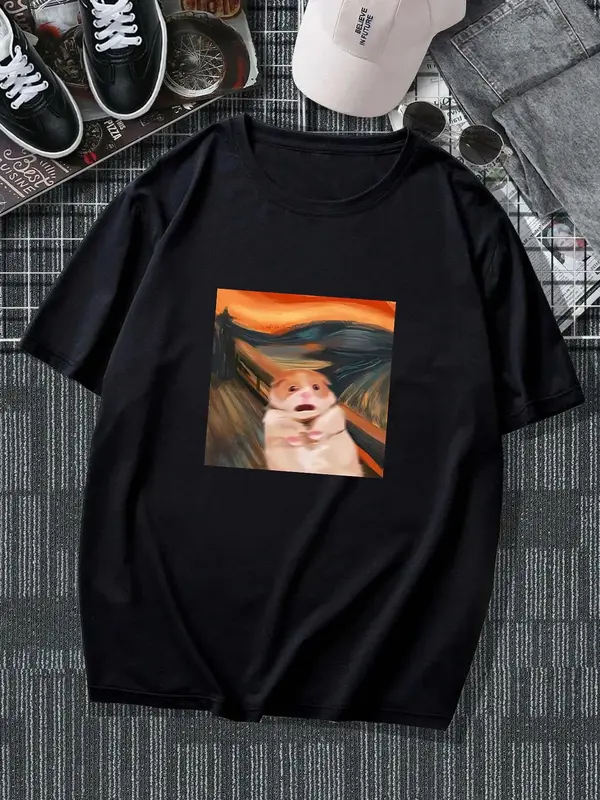 Summer Clothes Men's Cartoon Animal Print Round Neck Tee, Regular Fit Casual Short Sleeve Crew Neck T-Shirt for Summer, Fashi...