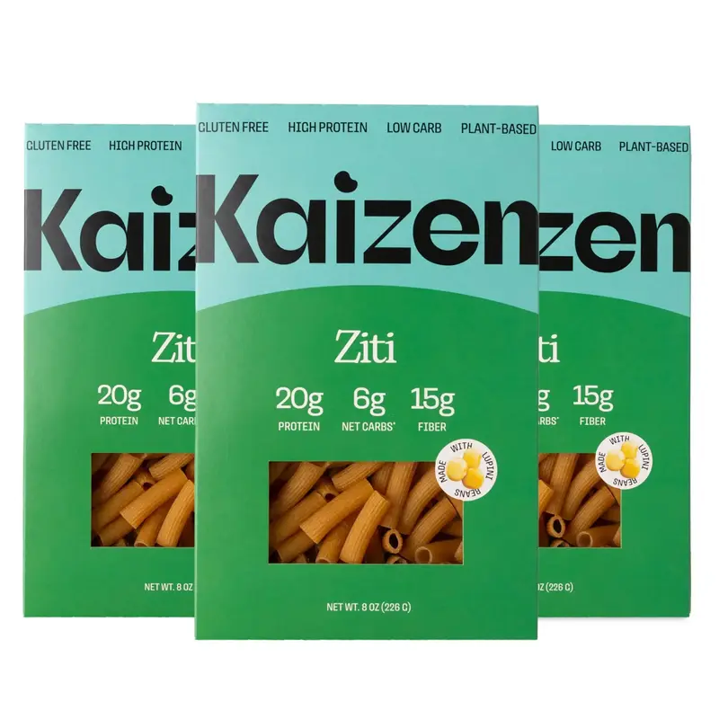 Kaizen Low Carb Keto Pasta Ziti - High Protein (20g), Gluten-Free, Keto-Friendly (6g Net), Plant-Based Lupini Noodles made w/...