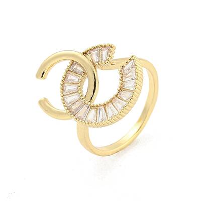 Letter C Brass Micro Pave Clear Cubic Zirconia Open Cuff Rings