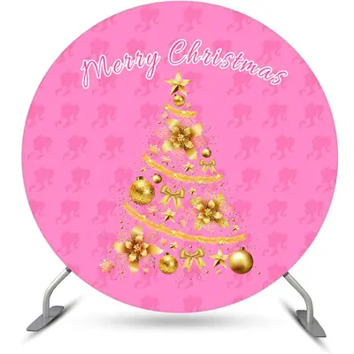 Pink Girl Golden Tree Circle Christmas Backdrop - Aperturee