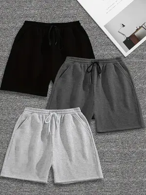 Men's Solid Drawstring Waist Shorts Set, Casual Comfy Straight Leg Shorts for Summer, Street Bottoms for Men