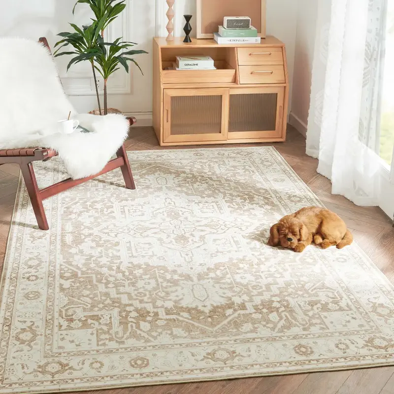 jinchan Area Rug Washable Rug Vintage Rug Traditional Mat Distressed Indoor Foldable Thin Rug Retro Accent Rug Floral Print R...