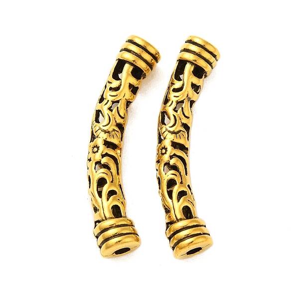 Tibetan Style Alloy Hollow Curved Flower Tube Beads