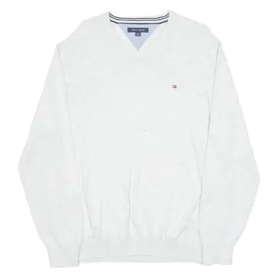 TOMMY HILFIGER Mens Jumper Grey V-Neck Tight Knit XL