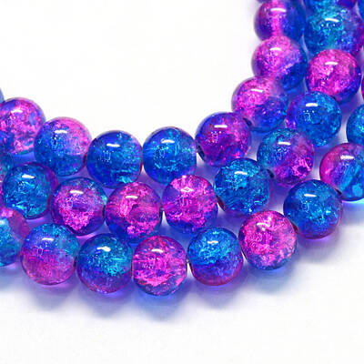 Baking Painted Transparent Crackle Glass Round Bead Strands