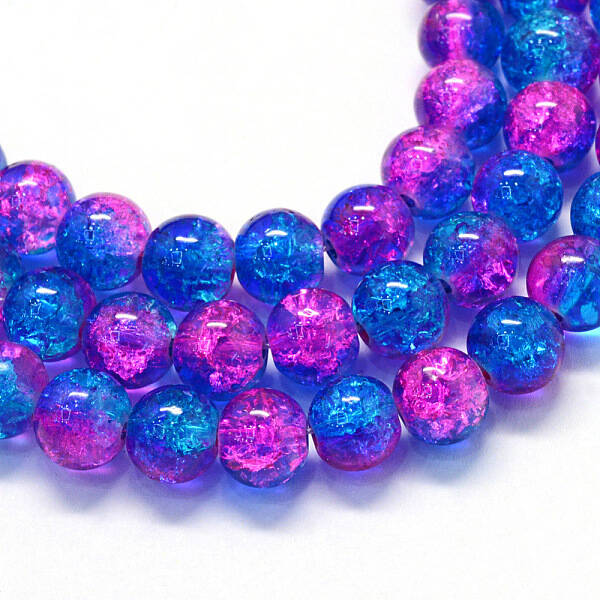 Baking Painted Transparent Crackle Glass Round Bead Strands