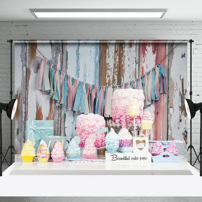 Retro Wooden Wall Desserts Gift Cake Smash Backdrop - Aperturee