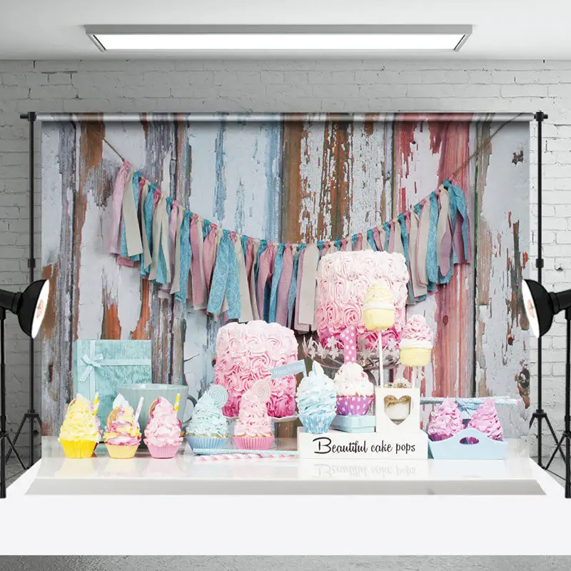 Retro Wooden Wall Desserts Gift Cake Smash Backdrop - Aperturee