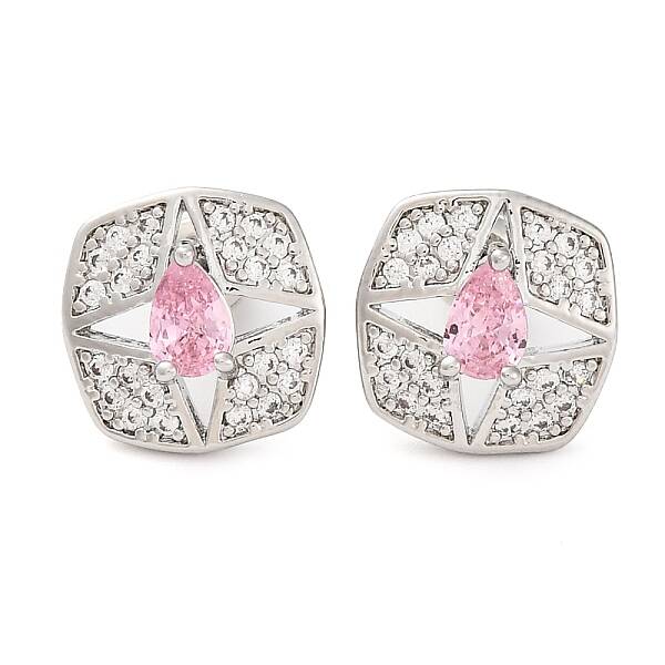 Brass Pave Cubic Zirconia Square Stud Earrings for Women