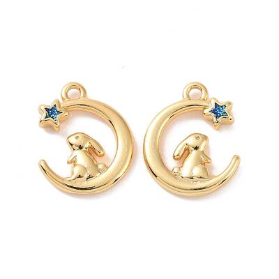Moon with Rabbit Brass Enamel Pendants