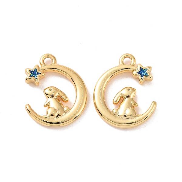 Moon with Rabbit Brass Enamel Pendants