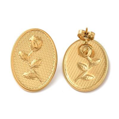 Ion Plating(IP) 304 Stainless Steel Oval with Flower Stud Earrings