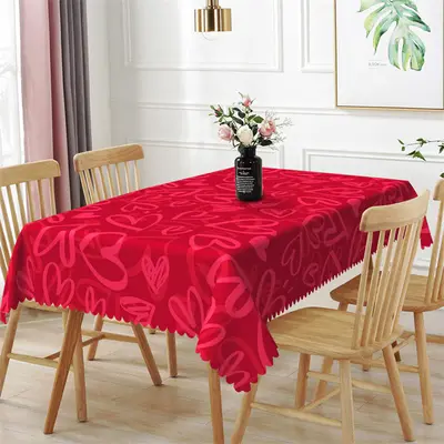 Repeat Red Heart Shaped Lines Rectangle Tablecloth - Aperturee