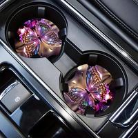 Car Coaster, 2pcs Round Anti-slip Car Cup Holder Pad, Car Cup Holder Coaster, Car Interior Decoration Accessories for Women &...