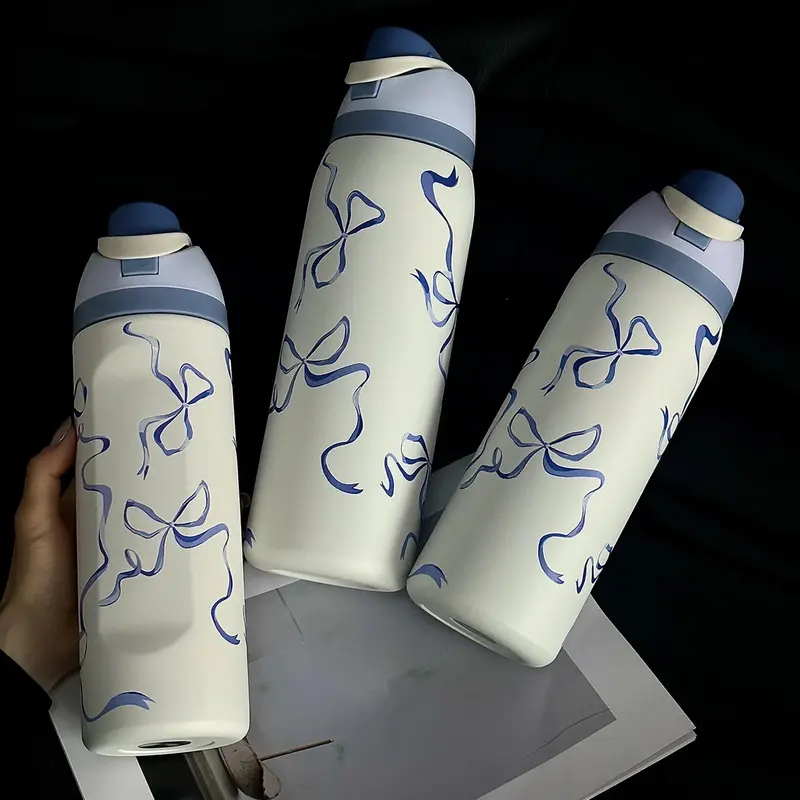 Butterfly Pattern Vacuum Flask, 1 Count 24oz-32oz-40oz Large Capacity Insulated Water Bottle with Straw, Drinking Cup for Hom...