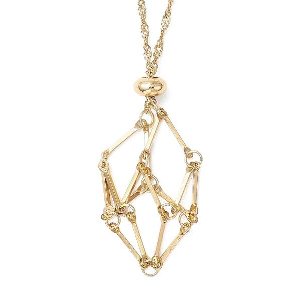304 Stainless Steel Empty Macrame Pouch Pendant Singapore Chain Necklace Making
