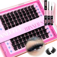 zanlufly Lash Clusters KIt Thinner D Curly Lash Extension Kit Volume Thick Eyelash Extension Kit Fluffy Individual Lashes Kit...