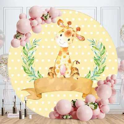 Aperturee Giraffe Yellow White Dots Round Cartoon Backdrops for Kids
