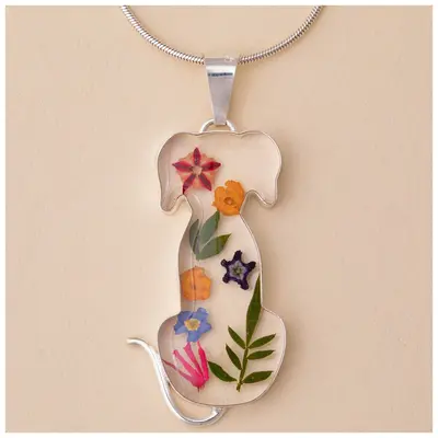 Real Flowers & Sterling Dog Necklace - with Sterling Cable Chain