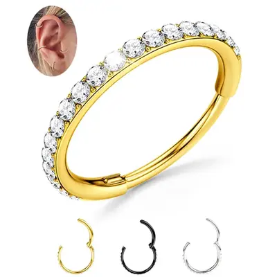 BodyBonita Clear CZ Nose Rings Hoop 316L Surgical Steel CZ Body Piercing Hoop Clicker 20G/18G/16G Hypoallergenic Earrings Jew...