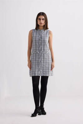 The Cotton Tweed Shift Dress in Grey | Color: Steel Breeze | Size: M