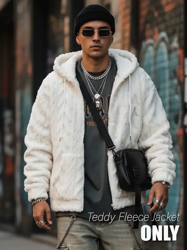 Men's Solid Drop Shoulder Drawstring Zip Up Hooded Jacket, Casual Regular Fit Warm Pocket Long Sleeve Outerwear for Fall & ...