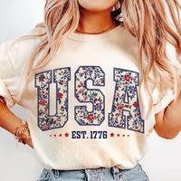 Floral USA Shirt, Retro America Tee, 4th Of July, America Coquette Shirt, Gift For Her, For Him, Labor Day