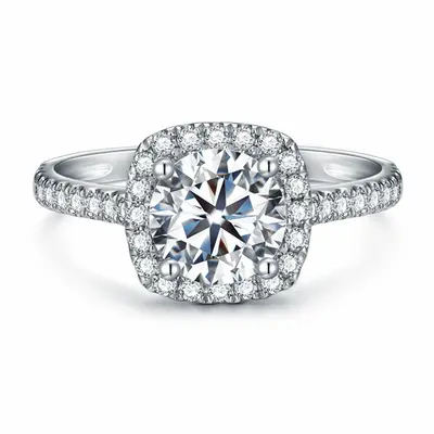 10K White Gold Round Shaped Moissanite Engagement Ring