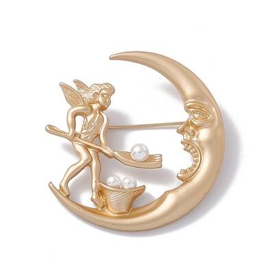 Plastic Pearl Moon & Fairy Lapel Pin