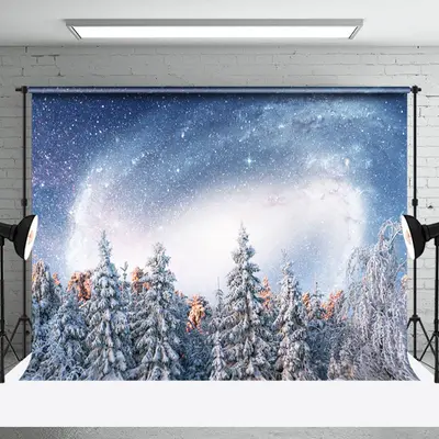 Aperturee Swirl Nebula Star White Snow Forest Winter Backdrop