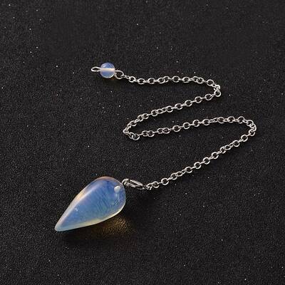 Teardrop Platinum Tone Brass Opalite Dowsing Pendulums