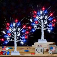 July 4 Independence Day tree lights, equipped with red, white, blue star decorative lights, 8 flashing modes, USB and AA batt...