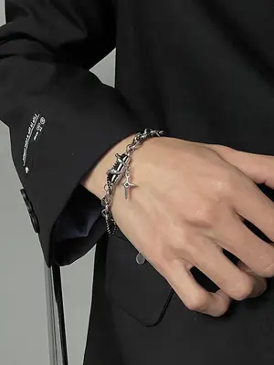 Easter Fashion Celestial Body and Rhinestone Decorated Titanium Steel Bracelet, Summer Trendy Chain Wrap Design Bracelet, Str...