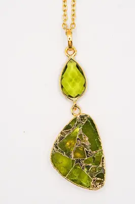 18k Gold Plated Peridot & Mohave Turquoise Gemstone | Title: Title